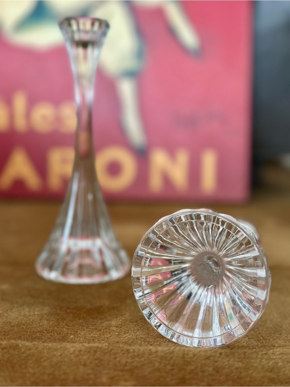Mikasa Park Lane Vertical Ribbed Clear Crystal Slim Candle Sticks - Picture 2 of 4